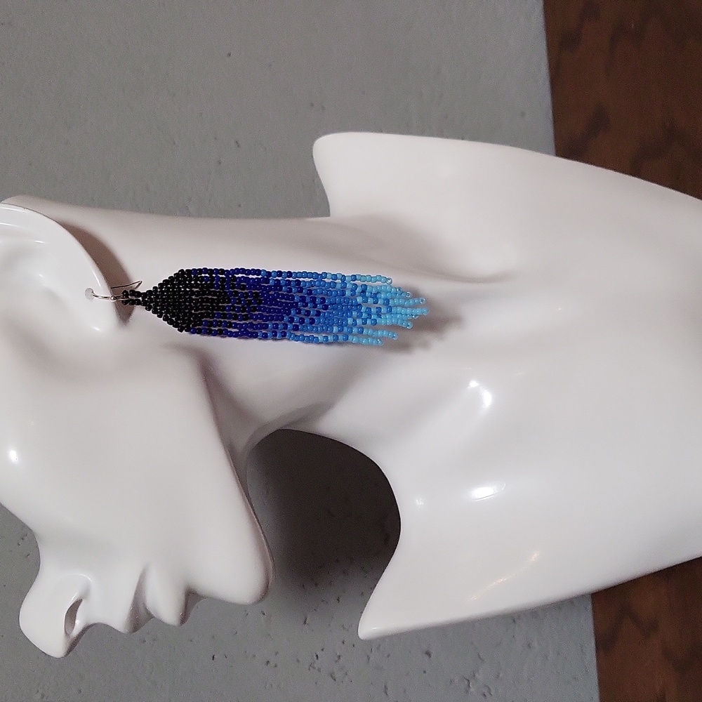 Handmade beaded earrings in Black and Blues
